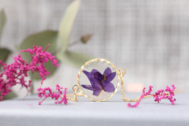 Violet Pressed Flower Gold Plated Necklace