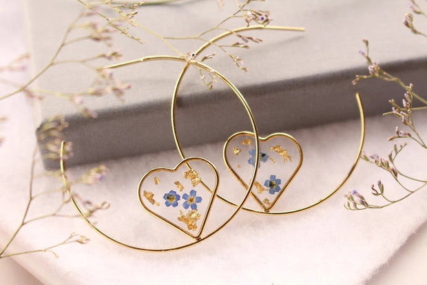 Fancy Forget-Me-Not Brass Circle Earrings