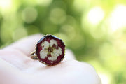 Fancy Vintage Pressed Red Flower Brass Ring