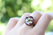 Fancy Vintage Pressed Red Flower Brass Ring