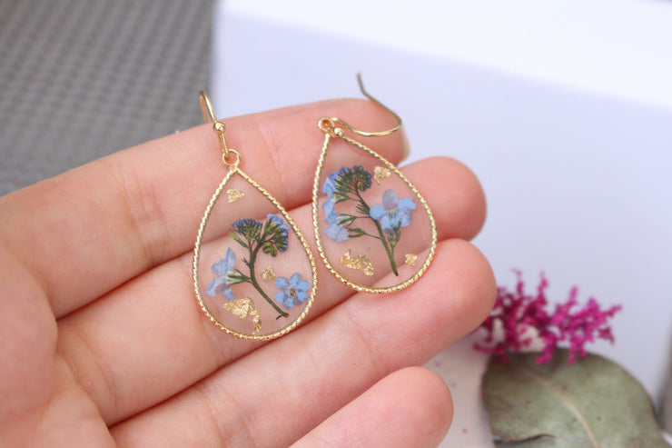 Forget-Me-Not Pressed Flower Gold Plated Earrings