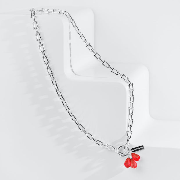 Pomegranate Seeds Necklace in Silver and Red