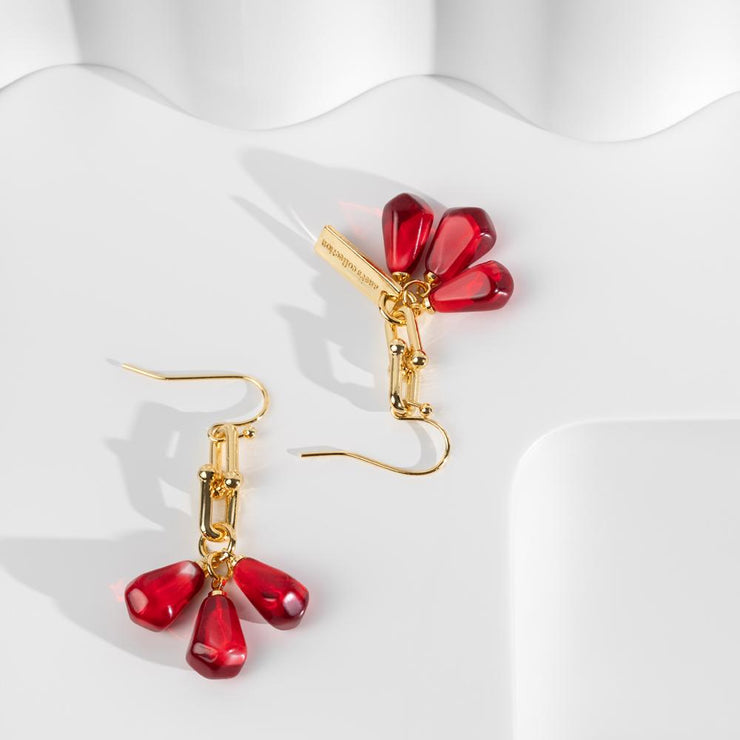 Pomegranate Seeds Earrings in Gold and Red