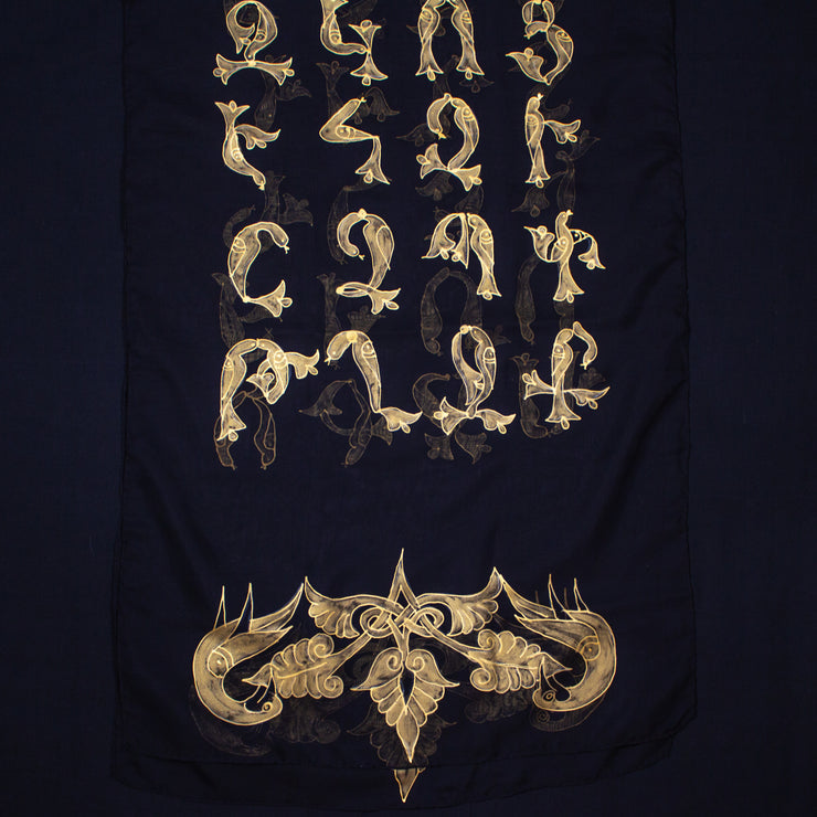 Armenian Alphabet Scarf - Black Silk