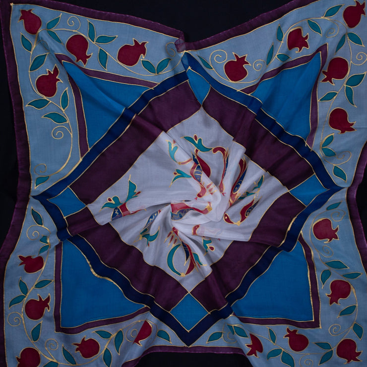 Armenian Handmade Silk Scarf - Letters and Pomegranates