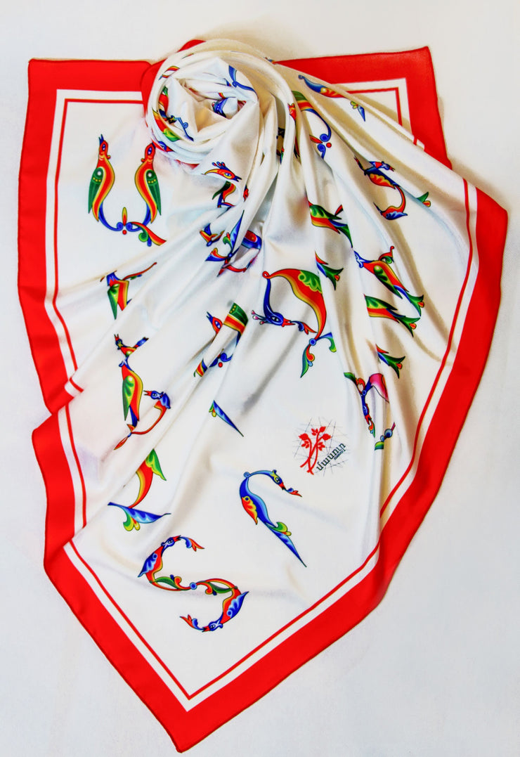 Masoor Armenian Letters Scarf - White/Red
